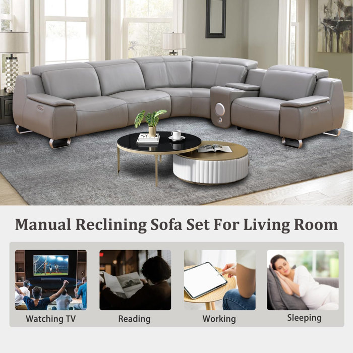 Orren Ellis Bismuth 5 Piece Genuine Leather Reclining Living Room Set